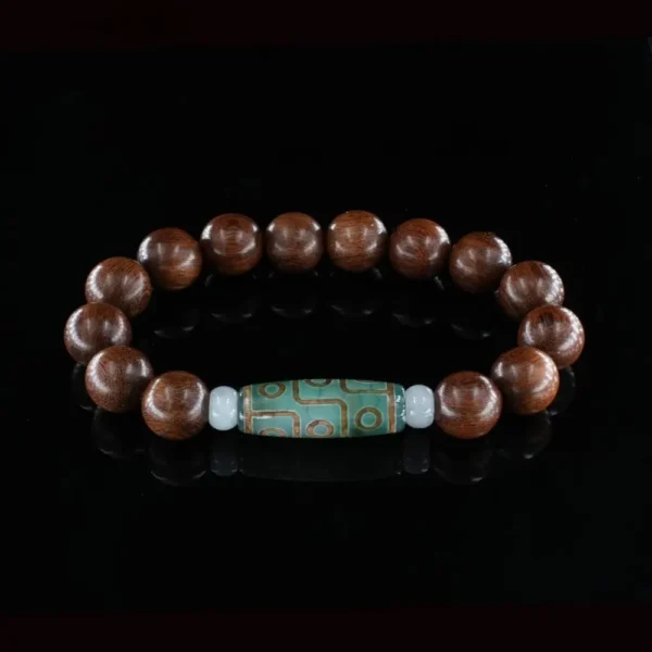 Vanying Stone Nine-Eyes Dzi Golden Sandalwood Bracelet
