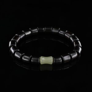 Vanying Stone Bamboo Buddha Beads Ebony & Hetian Jade Bracelet