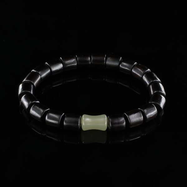 Vanying Stone Bamboo Buddha Beads Ebony & Hetian Jade Bracelet