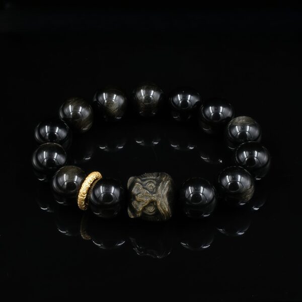 Vanying Stone Awakening Lion 14mm Golden Sheen Obsidian Bracelet