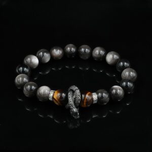 Vanying Stone Carved Coiling Dragon Tiger's Eye & Golden Sheen Obsidian Bracelet