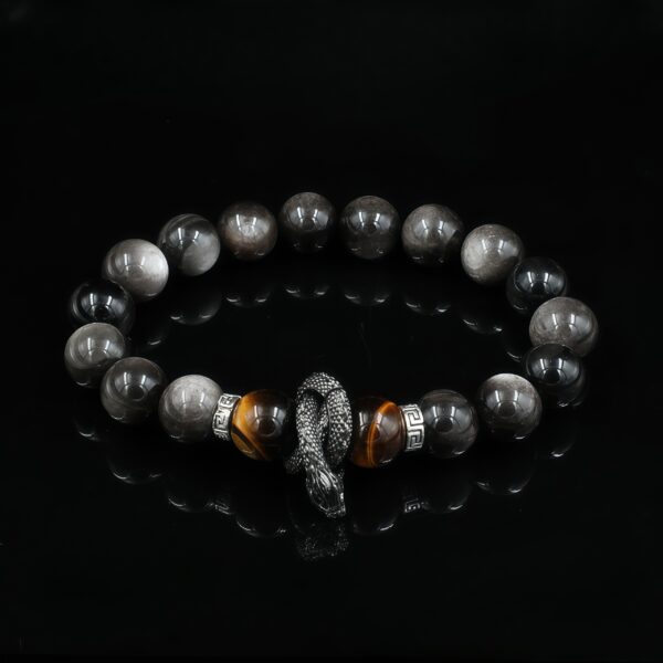 Vanying Stone Carved Coiling Dragon Tiger's Eye & Golden Sheen Obsidian Bracelet