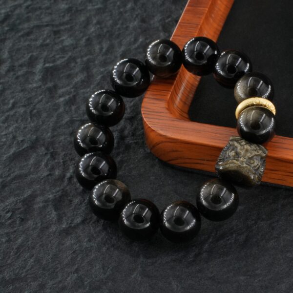 Vanying Stone Awakening Lion 14mm Golden Sheen Obsidian Bracelet