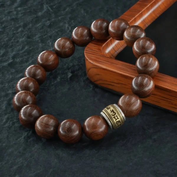 Vanying Stone Six-Syllable Mantra Premium Straight-Grain Golden Nanmu Bracelet