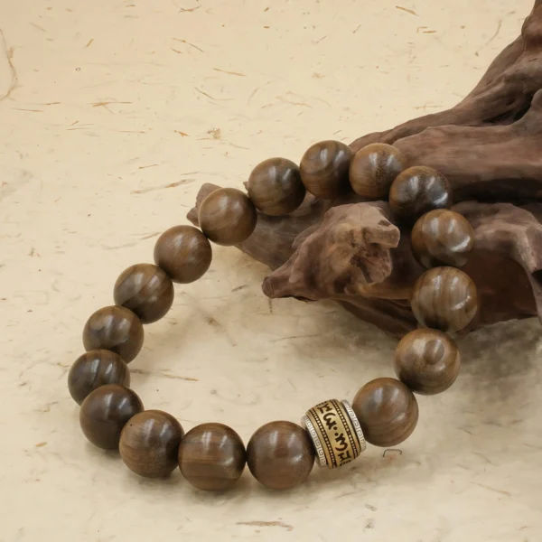 Vanying Stone Six-Syllable Mantra Premium Straight-Grain Golden Sandalwood Bracelet