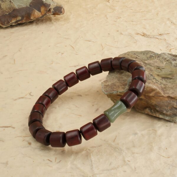 Vanying Stone Bamboo-Joint Buddha Beads Blood Sandalwood & Hetian Jade Bracelet