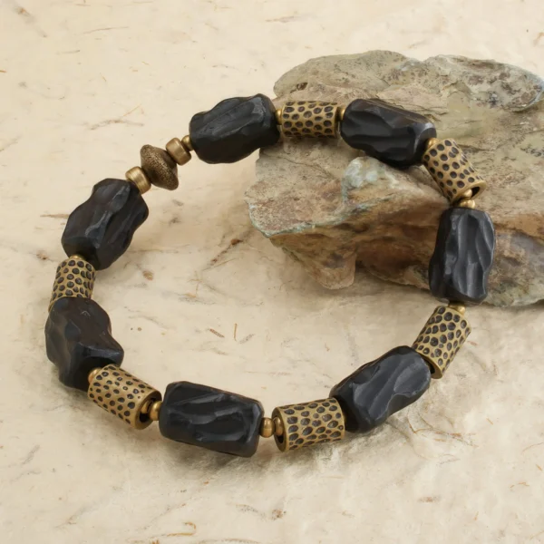 Vanying Stone Energy Sphere Ebony & Brass Bracelet