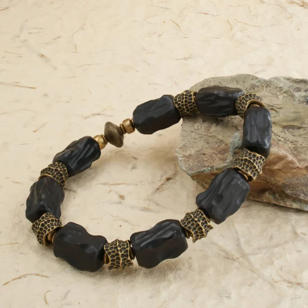Vanying Stone Energy Sphere Ebony & Brass Bracelet
