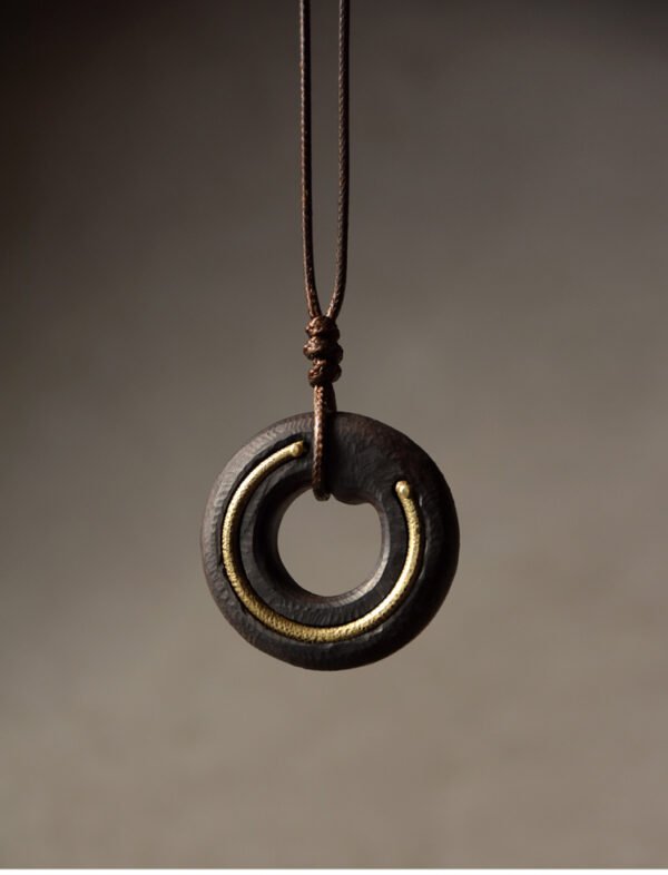 Geometric Donut Pendant - Ebony and Brass Necklace