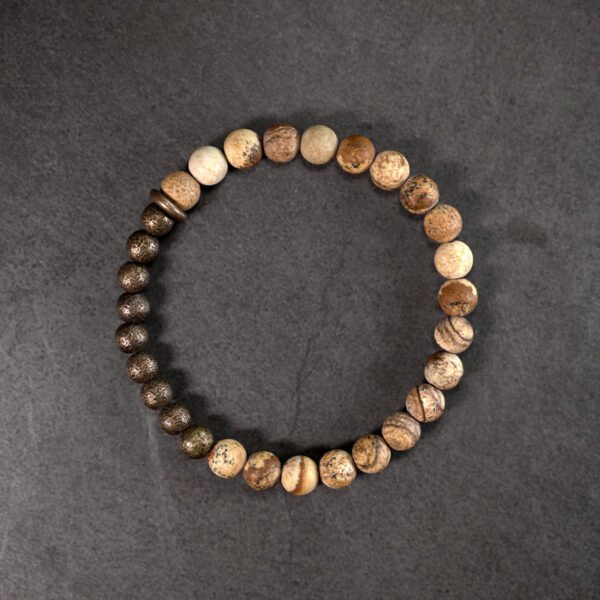 Petrified Wood and Brass Mixed-Design Bracelet